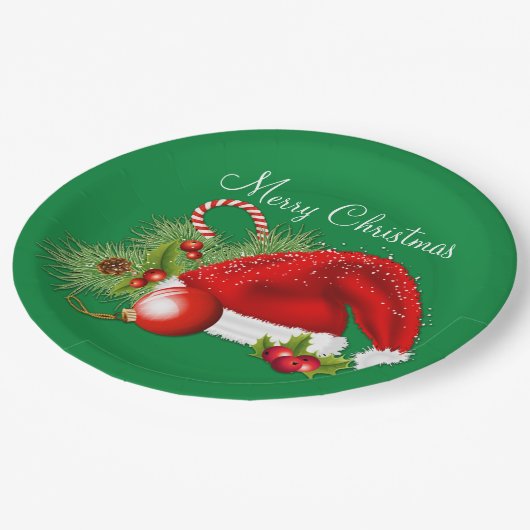 Weihnachtsmannmütze Weihnachts-Grünbuch Teller (Schrägansicht)