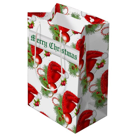 Weihnachtsmannmütze Weihnachtsgeschenktasche Mittlere Geschenktüte (Rückseite Schrägansicht)