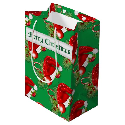 Weihnachtsmannmütze Weihnachtsgrün Mittlere Geschenktüte (Rückseite Schrägansicht)