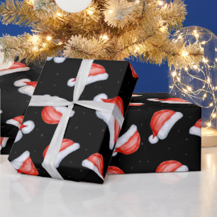 Weihnachtsmannmütze Weihnachtsmuster schwarzer Hi Geschenkpapier
