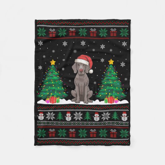 Weihnachtsmannmütze Weimaraner Hund Weihnachtsbaum Fleecedecke (Vorderseite)
