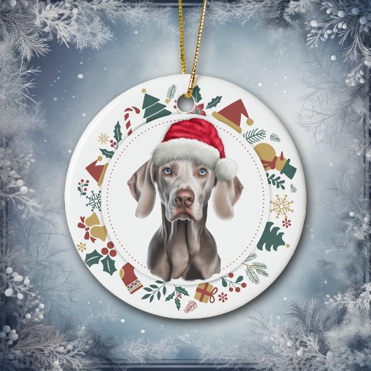 Weihnachtsmannmütze Weimaraner Weihnachtsfotografi Keramik Ornament