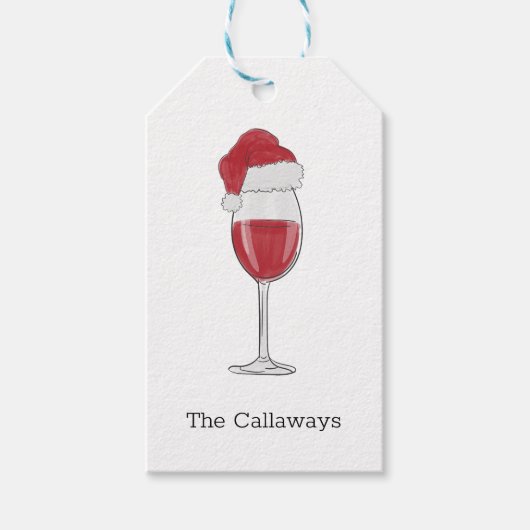 Weihnachtsmannmütze Weinglas Personalisiert Feiert Geschenkanhänger (Vorderseite)