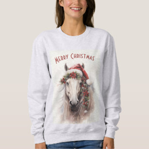 Weihnachtsmannmütze Weißes Pferd Rote Weihnachtsst Sweatshirt