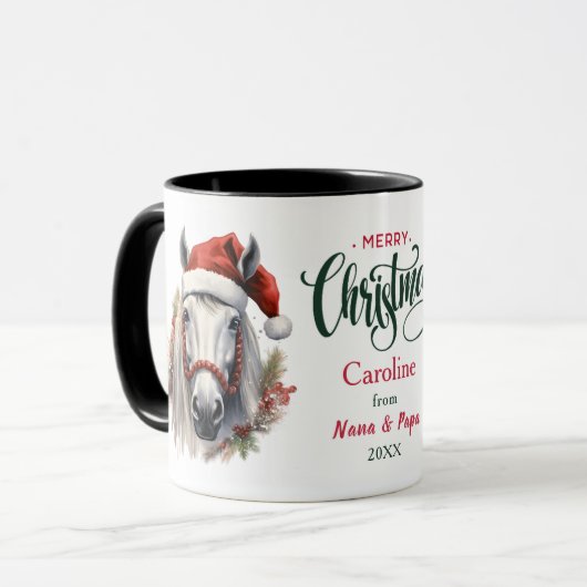 Weihnachtsmannmütze Weißes Pferd Weihnachten Tasse (Vorderseite Links)