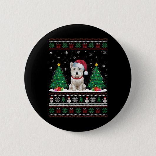 Weihnachtsmannmütze Westie Dog Weihnachtsbaum Leuc Button (Vorderseite)