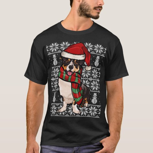 Weihnachtsmannmütze Xmas Cardigan Welsh Corgi Ugly T-Shirt (Vorderseite)