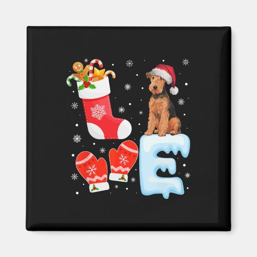Weihnachtsmannmütze Xmas Strumpf Holiday Airedale Magnet (Vorne)