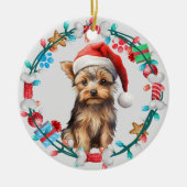 Weihnachtsmannmütze Yorkshire Terrier Dog Bone Wre Keramik Ornament (Vorne)