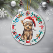 Weihnachtsmannmütze Yorkshire Terrier Dog Bone Wre Keramik Ornament