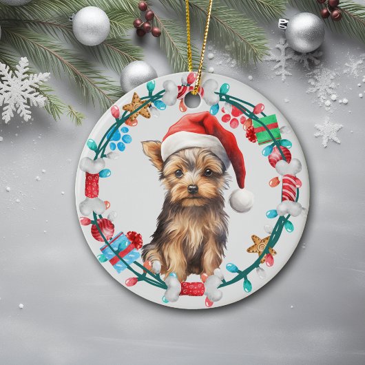 Weihnachtsmannmütze Yorkshire Terrier Dog Bone Wre Keramik Ornament