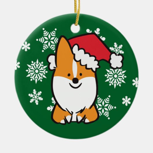 Weihnachtsmannmützecorgi-Verzierung | CorgiThings Keramikornament (Vorne)