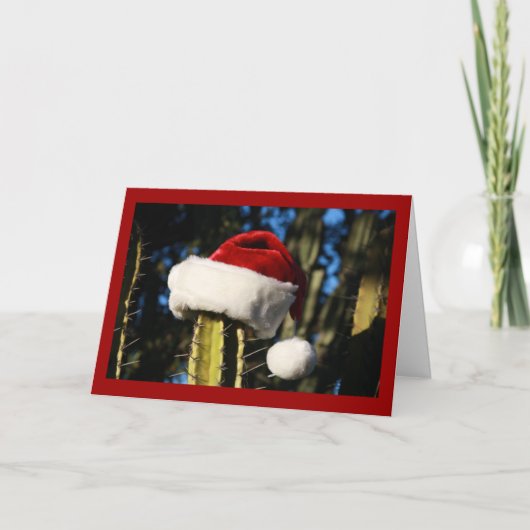 Weihnachtsmannmützekaktus Feiertagskarte (Vorderseite)