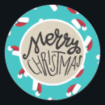 Weihnachtsmannmützen Blue Christmas Holiday Whimsi Runder Aufkleber<br><div class="desc">Aufkleber</div>