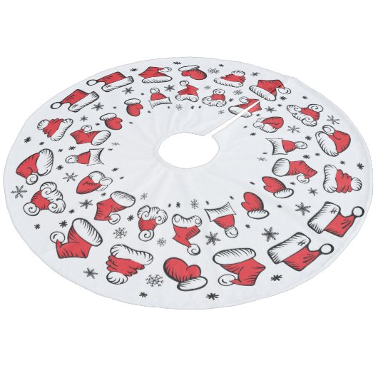 Weihnachtsmannmützen Fleece Weihnachtsbaumdecke (Schrägansicht)