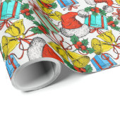 Weihnachtsmannmützen, Geschenke und Glocken Geschenkpapier (Rolleneckpunkt)