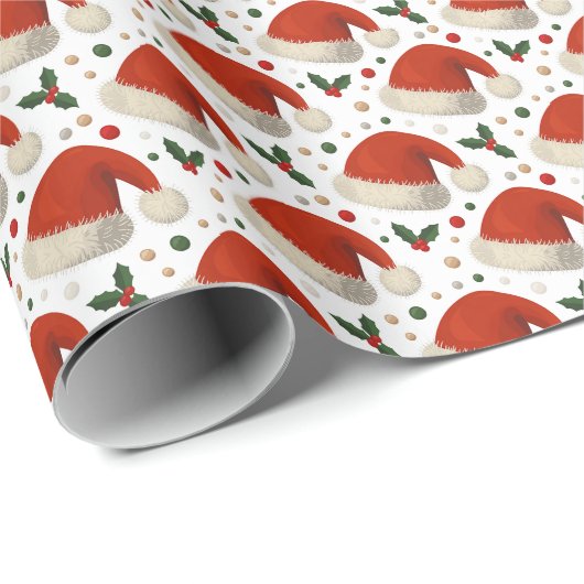 Weihnachtsmannmützen Geschenkpapier (Rolleneckpunkt)