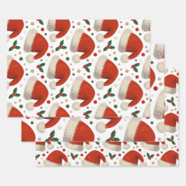 Weihnachtsmannmützen Geschenkpapier Set