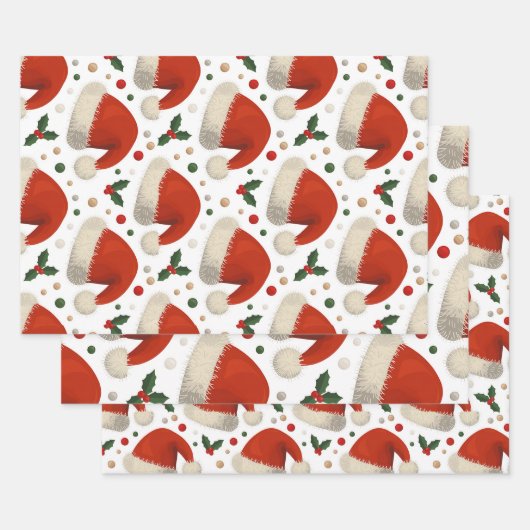 Weihnachtsmannmützen Geschenkpapier Set (Set)