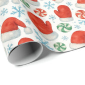 Weihnachtsmannmützen & Schneeflocken Geschenkpapie Geschenkpapier (Rolleneckpunkt)