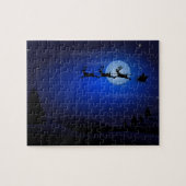 Weihnachtsmannren und -Pferdeschlitten über Mond Puzzle (Horizontal)