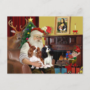 Weihnachtsmanns 2 Cavalier Kings Charles Feiertagspostkarte