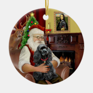 Weihnachtsmanns - Cocker (schwarz) Keramik Ornament