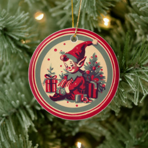 Weihnachtsmanns Elf Vintage-Ornament Keramik Ornament