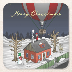 Weihnachtsmanns Heißluftballon Rechteckiger Pappuntersetzer