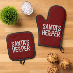 Weihnachtsmanns Helfer Weihnachten Ofenhandschuh & Topflappen-Set