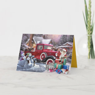 Weihnachtsmanns Oldtimer-Lieferwagen Feiertagskarte