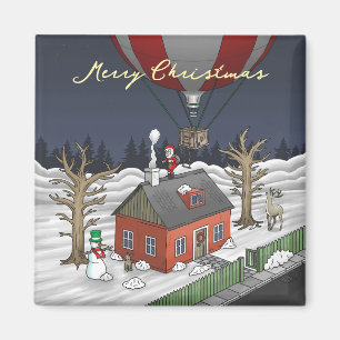Weihnachtsmanns prächtiger Heißluftballon Magnet