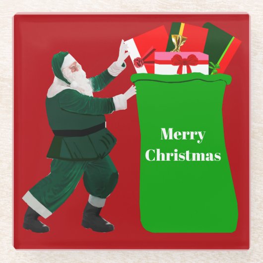 Weihnachtsmanns Riesensack-Achterbahn Glasuntersetzer (Vorderseite)