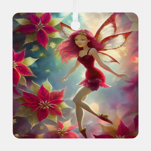 Weihnachtsmannschaft - Rose Rotes Haar Ornament Aus Metall (Vorderseite)