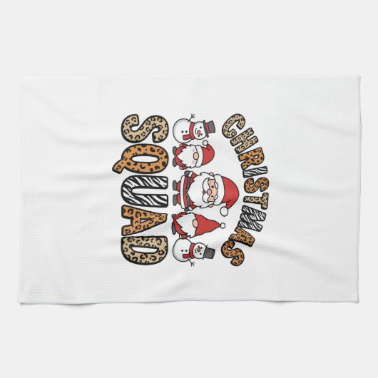 Weihnachtsmannschaft Santa Schneemann Leopardendru Geschirrtuch (Horizontal)