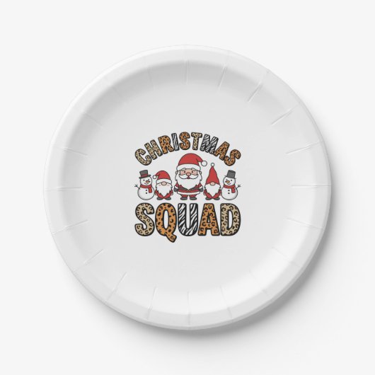 Weihnachtsmannschaft Santa Schneemann Leopardendru Pappteller (Vorderseite)
