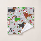Weihnachtsmäntel Dackel Badhandtuch Set (Waschlappen)