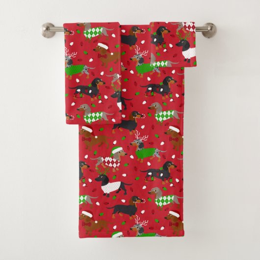 Weihnachtsmäntel Dackel Badhandtuch Set (Insitu)