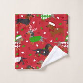 Weihnachtsmäntel Dackel Badhandtuch Set (Waschlappen)