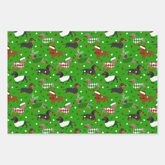 Weihnachtsmäntel Dackel Geschenkpapier Set (Vorderseite 2)