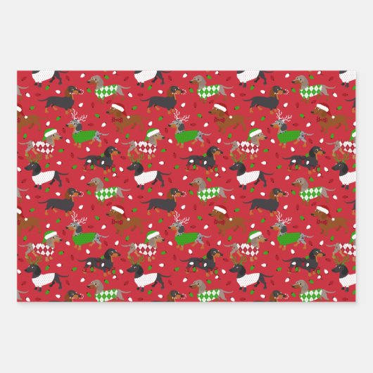 Weihnachtsmäntel Dackel Geschenkpapier Set (Vorderseite)