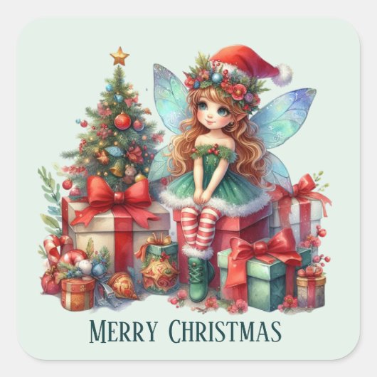 Weihnachtsmärchen hinzufügen quadratischer aufkleber (Vorderseite)