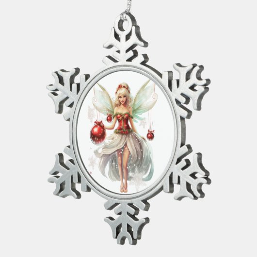Weihnachtsmärchen Schneeflocken Zinn-Ornament (Rechts)