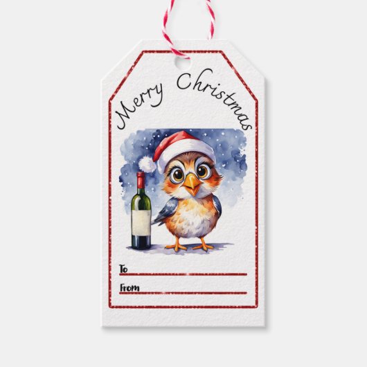 Weihnachtsmarke für Vögel und Wein Geschenkanhänger (Vorderseite)