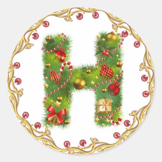 Weihnachtsmarke H Monogramm Runder Aufkleber (Vorderseite)