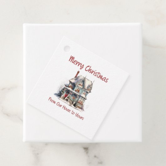 Weihnachtsmarken, die "Von unserem Haus zu dir" sa Geschenkanhänger (Beispiel)