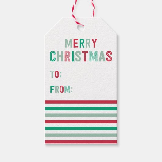 Weihnachtsmarken in Grün und Rotem Streifen Geschenkanhänger (Vorderseite)