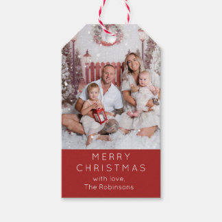 Weihnachtsmarken mit Foto in Rot Geschenkanhänger