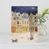 Weihnachtsmarkt Belgien Retro-inspiriert Wasserfar Feiertagskarte (Stehend Vorderseite)