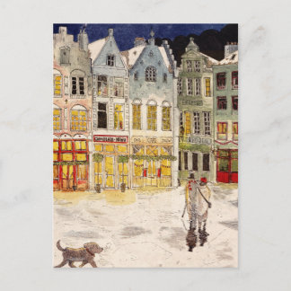 Weihnachtsmarkt Belgien Retro-inspiriert Wasserfar Postkarte